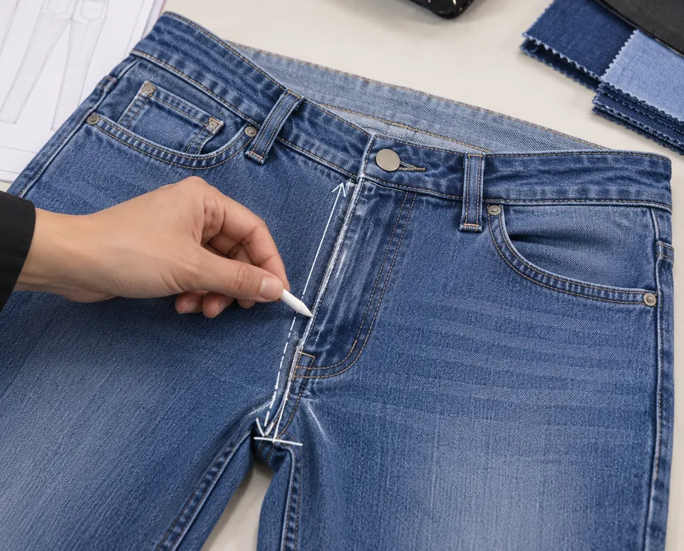 Development review highlighting the linked front-rise and waistband fit issue