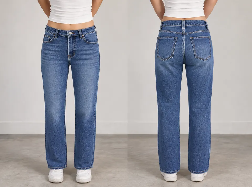 First vintage ultra-low-rise jeans sample shown front and back