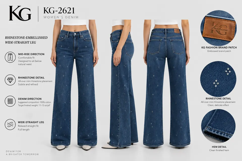 KG-2621 women’s rhinestone wide-straight development board