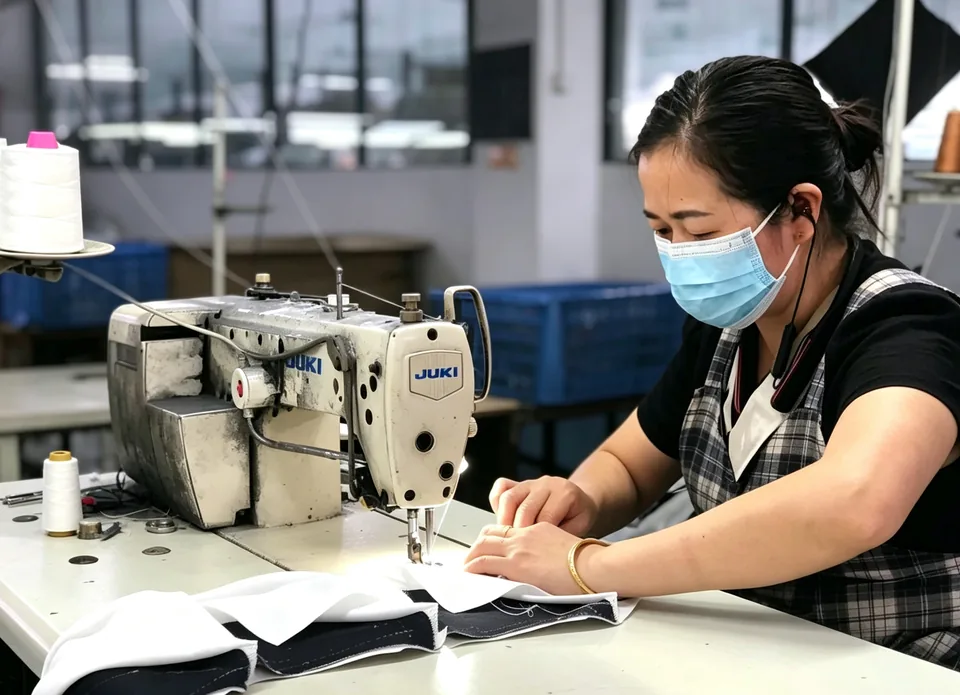 Flatbed sewing operation in a garment workshop