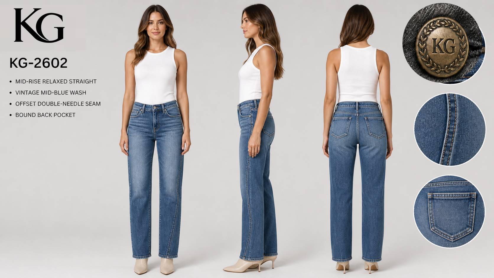 KG-2602 women's relaxed straight jeans