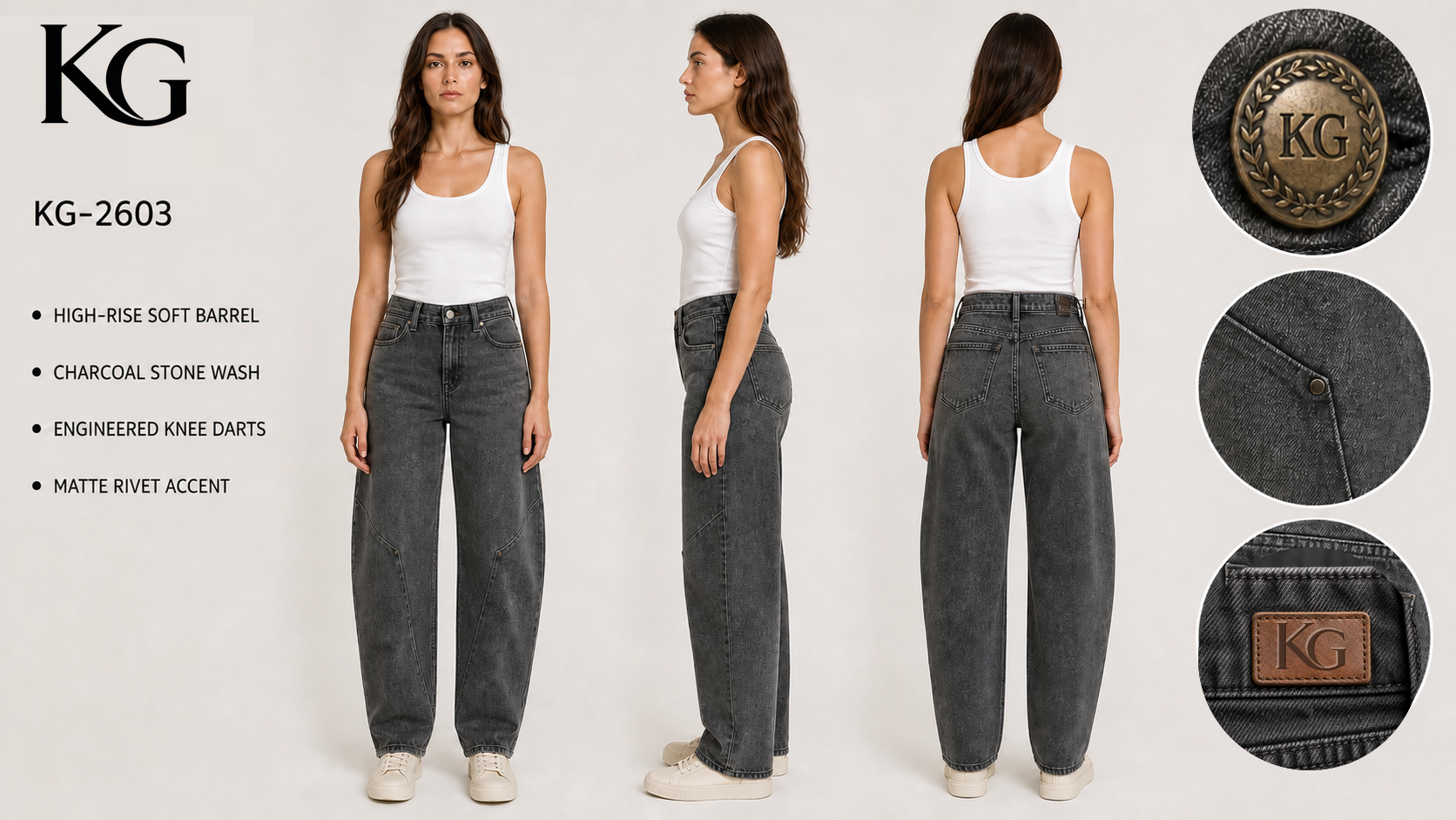 KG-2603 women's soft barrel jeans