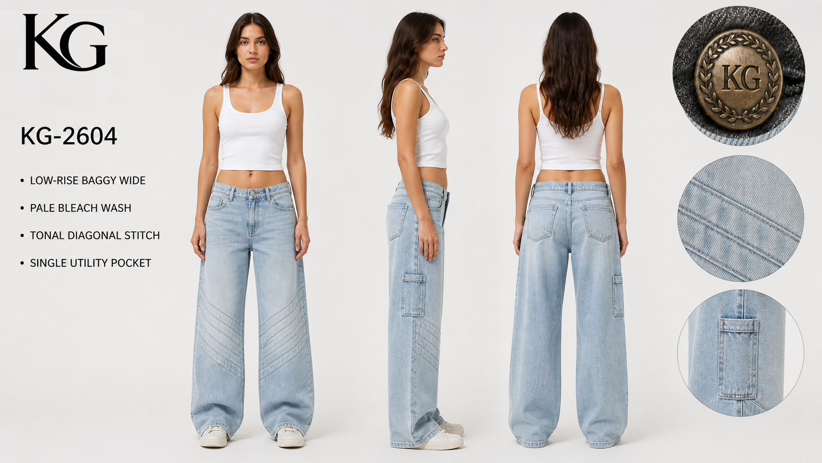 KG-2604 women's tonal-stitch baggy jeans