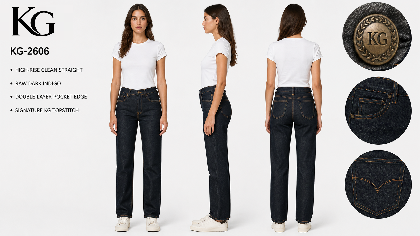 KG-2606 women's clean straight jeans