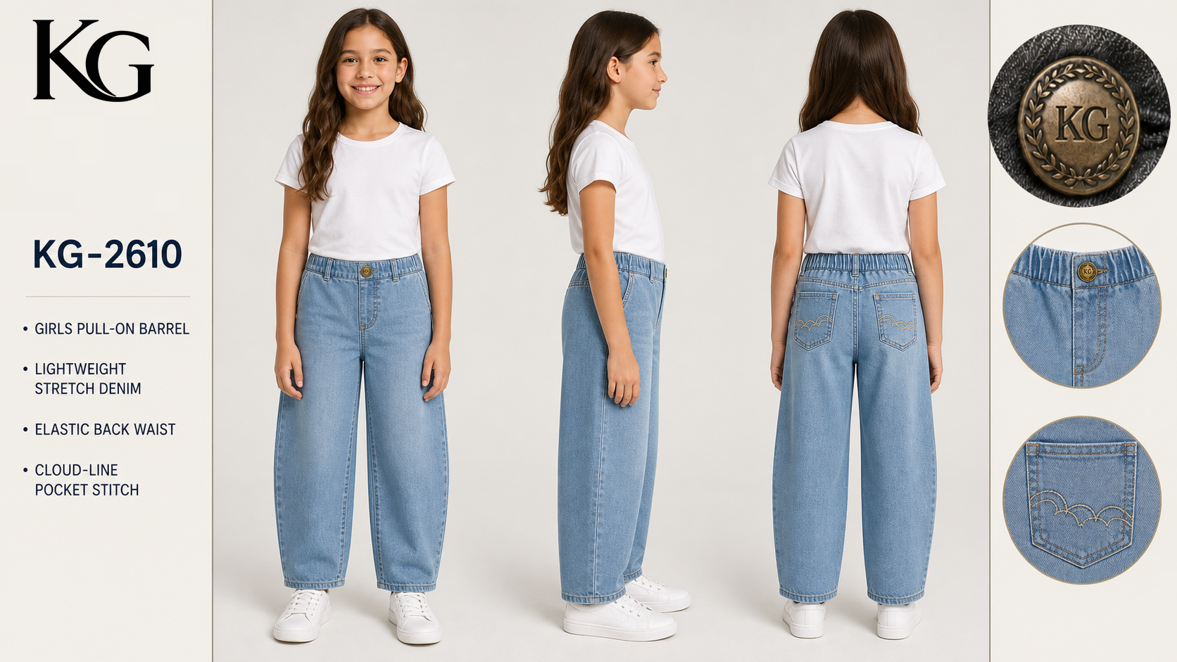 KG-2610 girls pull-on barrel jeans