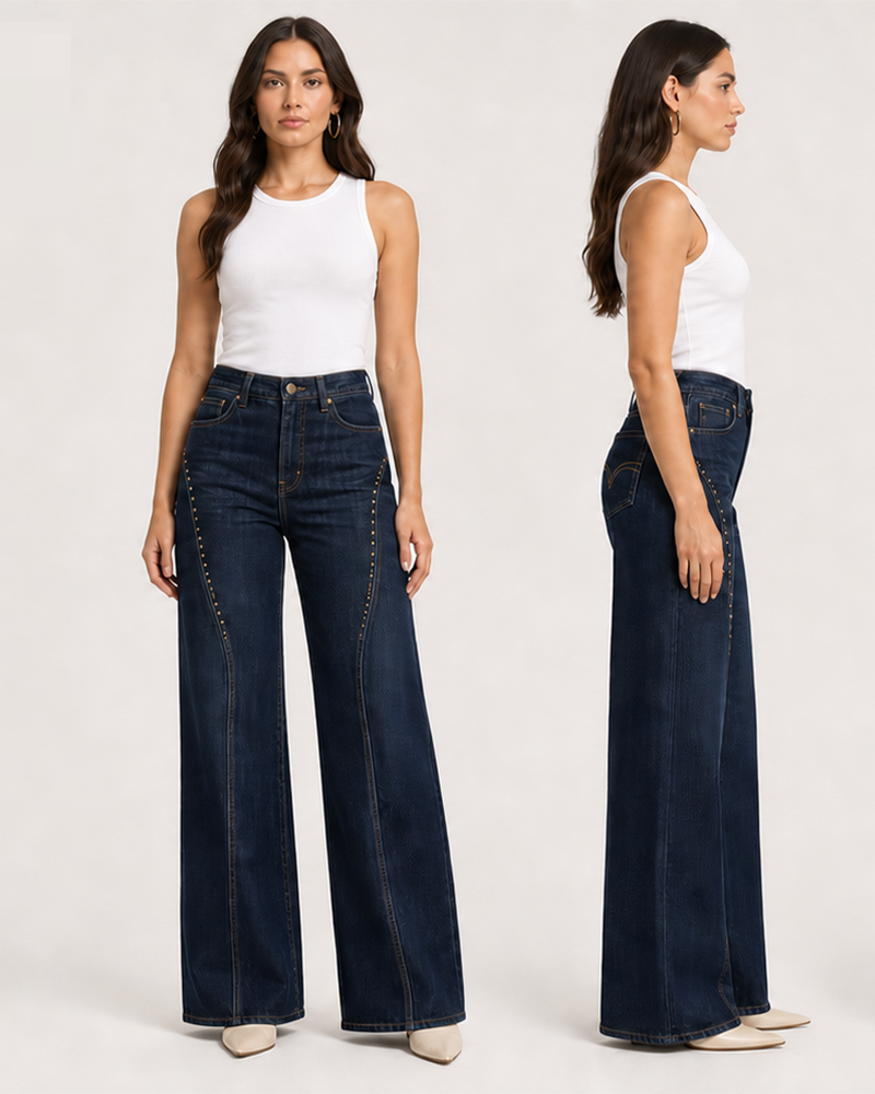 KG-2601 women's curved-seam wide-leg jeans