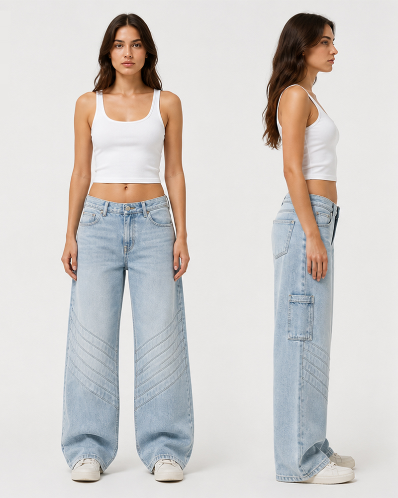KG-2604 women's tonal-stitch baggy jeans
