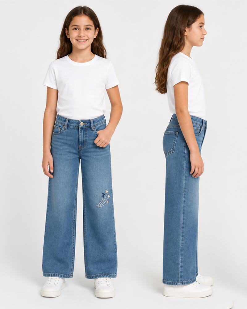 KG-2608 girls star-trail wide-leg jeans